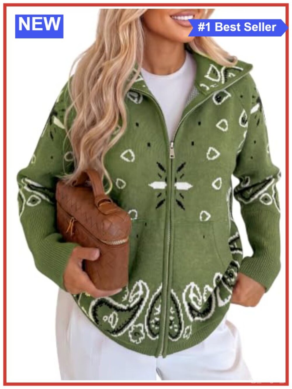 Women Zip Up Cardigan Stand Collar Knit Sweater with Pockets Fuzzy